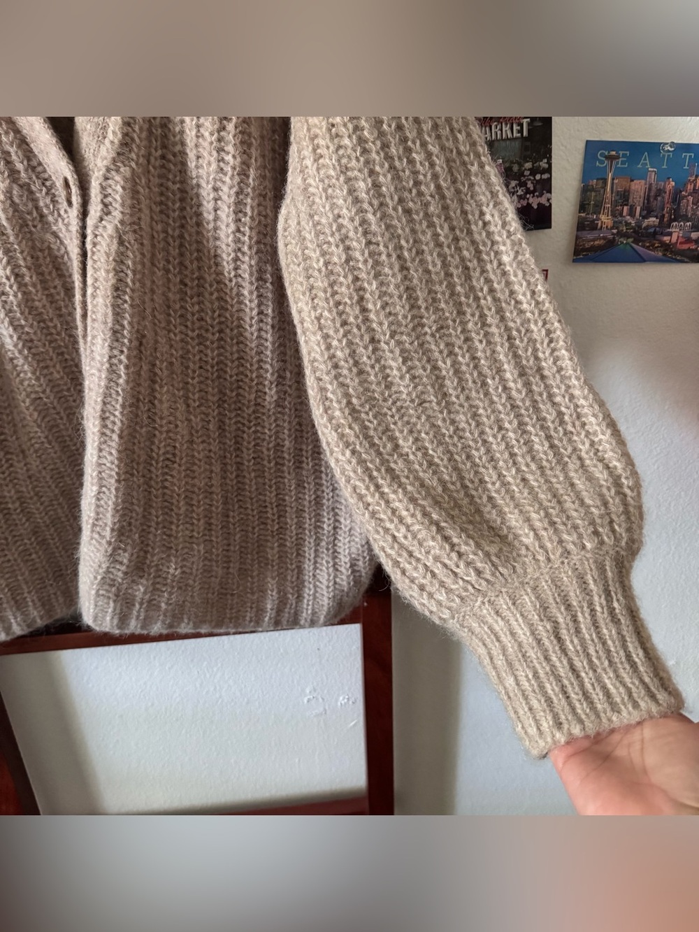 Sezane Basile Cardigan Knit Light Beige Oatmeal - Picture 6 of 9
